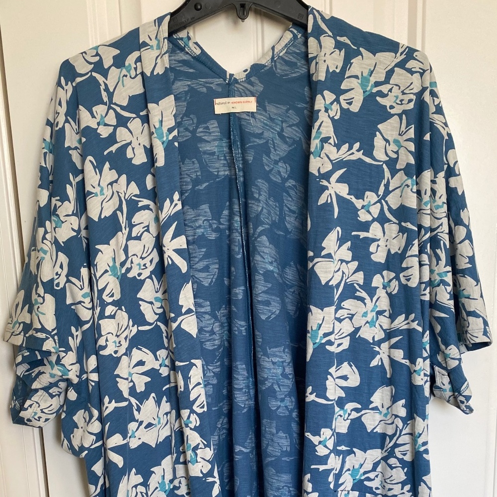 Known Supply 100% organic cotton floral duster cover up cardigan w/pockets M/L